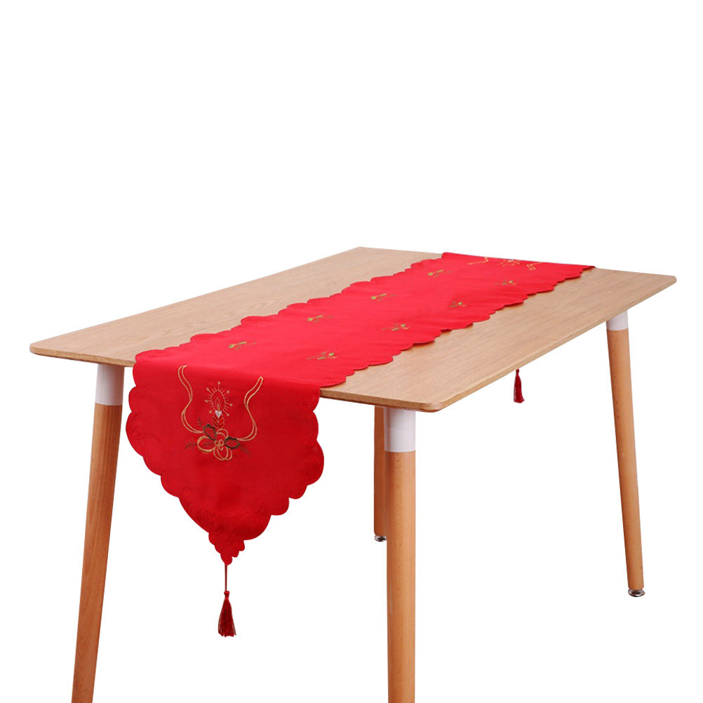 Embroidery Xmas Decorations - 크리스마스 자수 식탁보 패턴 레드 롱