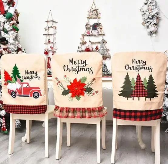 Embroidery Xmas Decorations - 리넨 자수 크리스마스 의자 커버, 크리스마스