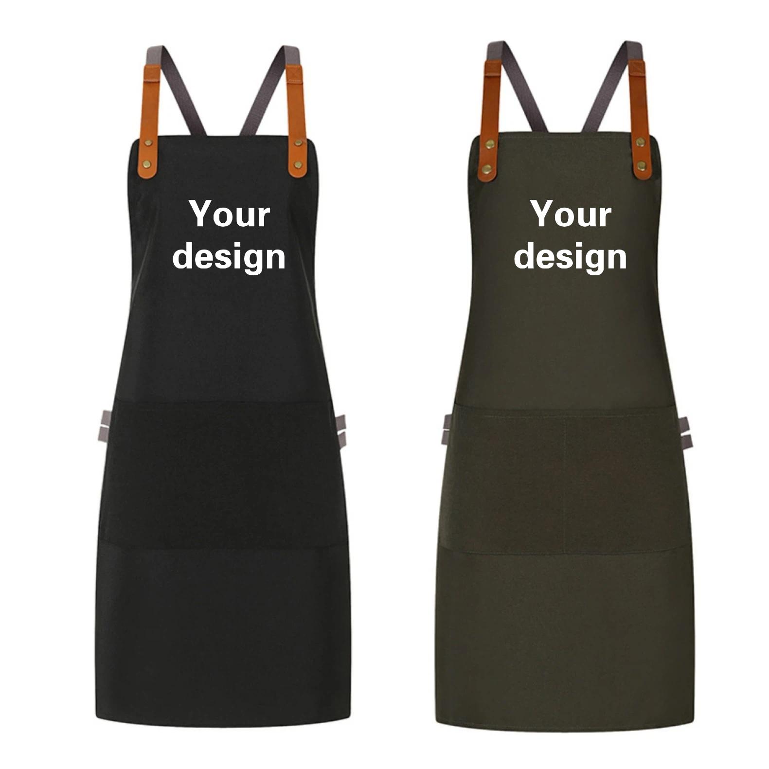 Embroidery Apron - 폴리에스터 면 두꺼운 캔버스 앞치마, 로고