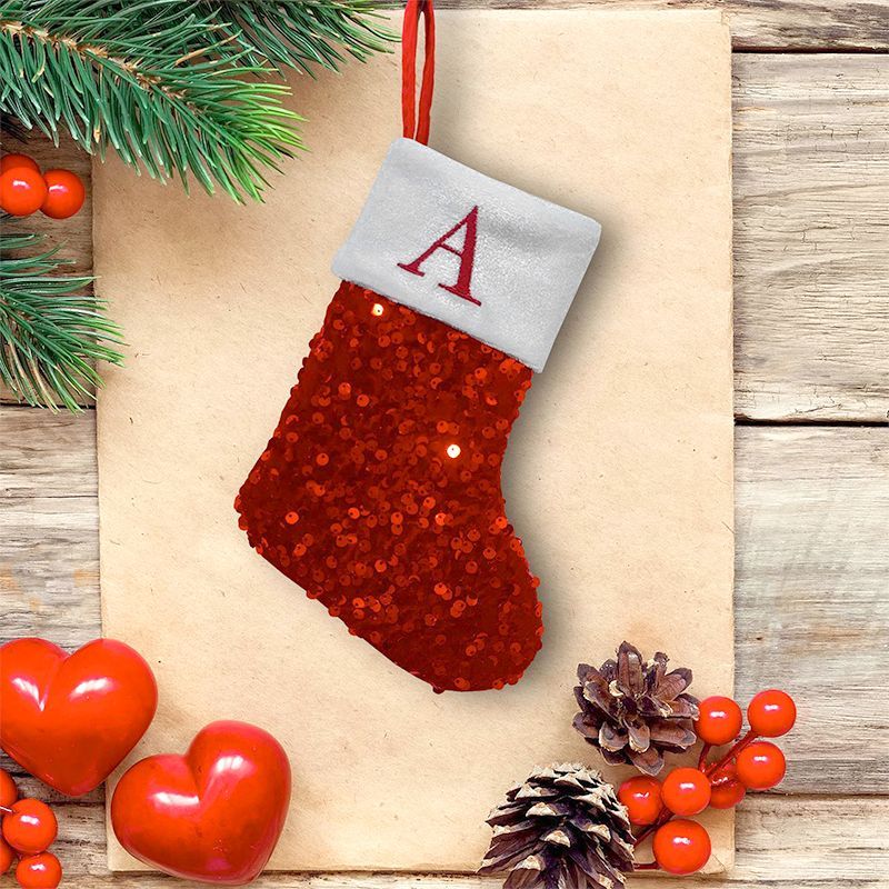 Embroidery Xmas Ornaments - 빨간색 스팽글 크리스마스 양말, A 자수,