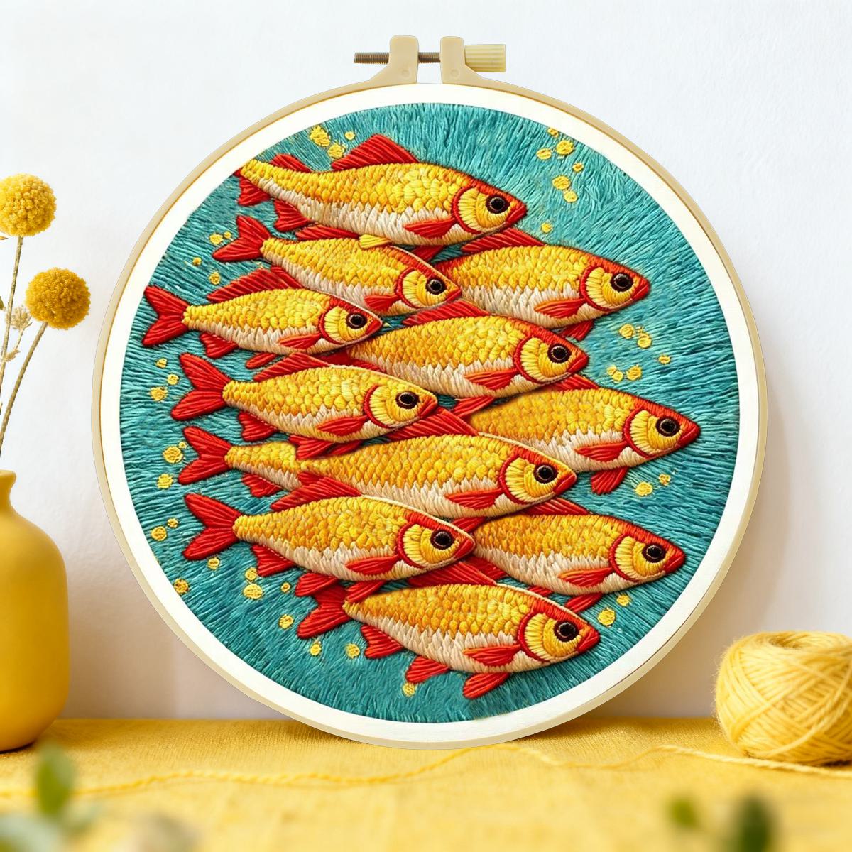 Embroidery Kit Starter - 1개 20X20CM/15X15CM 7.87/6.3인치 금붕어 자수 스타터