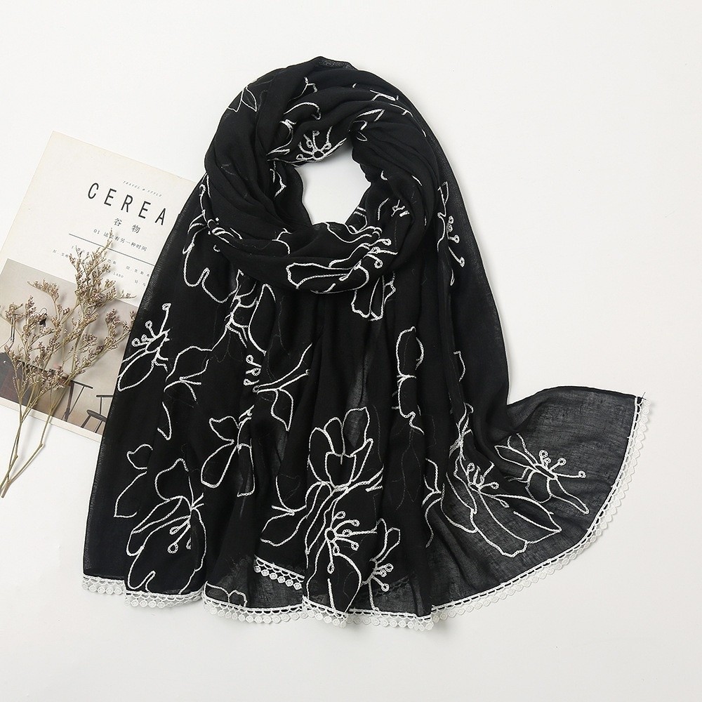 Embroidery Hijab - 다용도 우아한 히잡 스카프 얇은 꽃