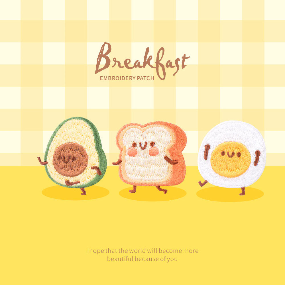 Embroidery Egg - 귀여운 아침 식사 패치, 의류 자수