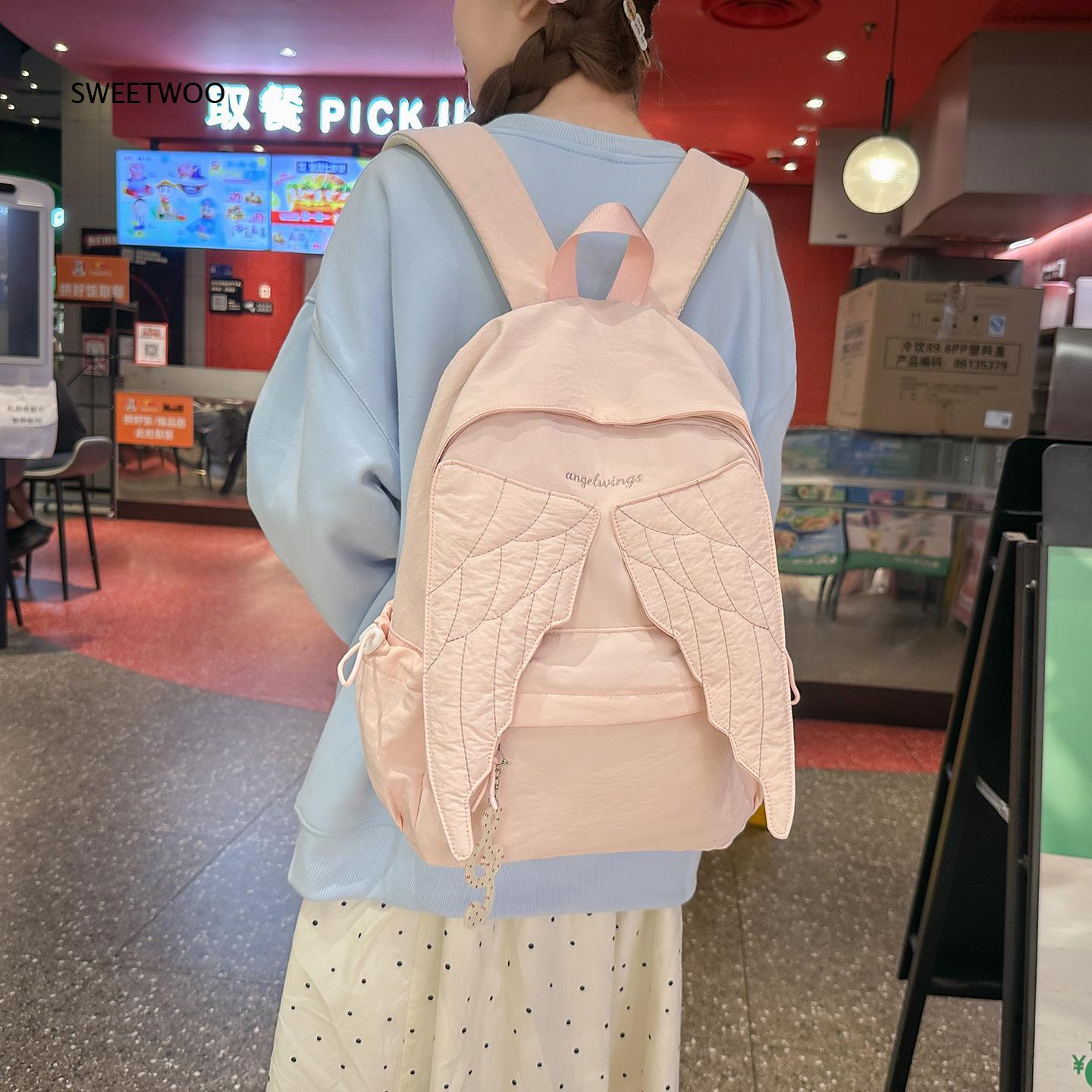 Embroidery And Quilting - 여성용 핑크 엔젤 윙스 백팩 퀼트