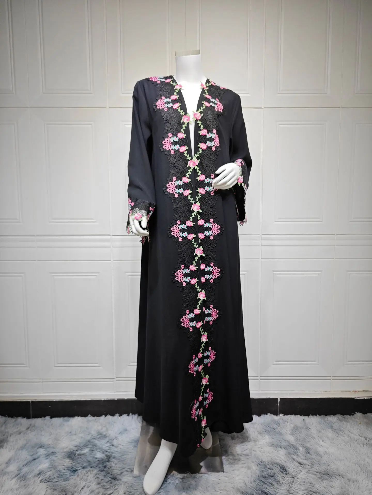 Embroidery Kebaya - 블랙 자수 키모노 잘라비야 아바야 두바이