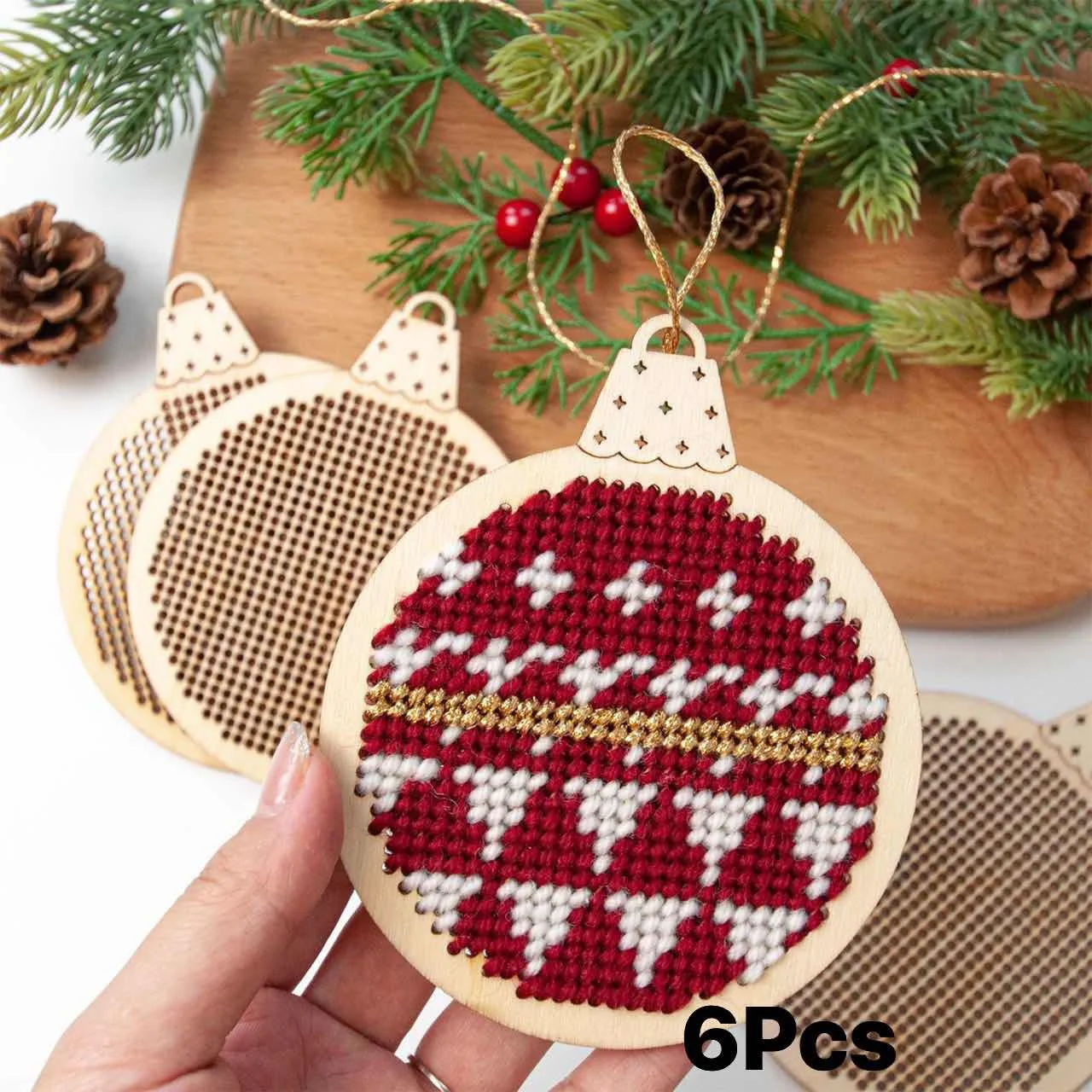 Embroidery Xmas Decorations - 12Pcs 크리스마스 크로스 스티치 구멍 조각