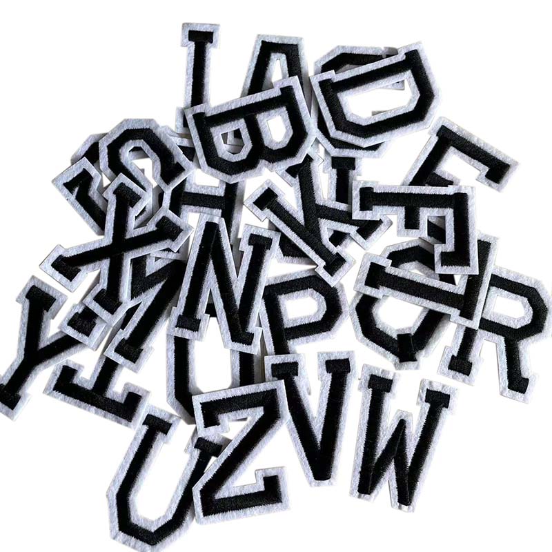Embroidery Letter M - 10개, 26개/A~Z 검정색 알파벳 글자 흰색