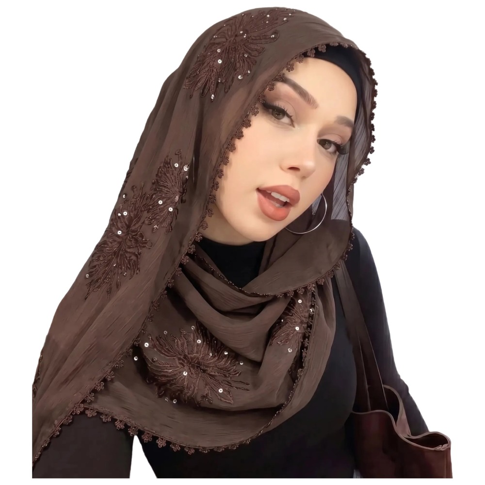 Embroidery Hijab - 심플하고 우아한 이슬람 히잡, 풀커버 단색