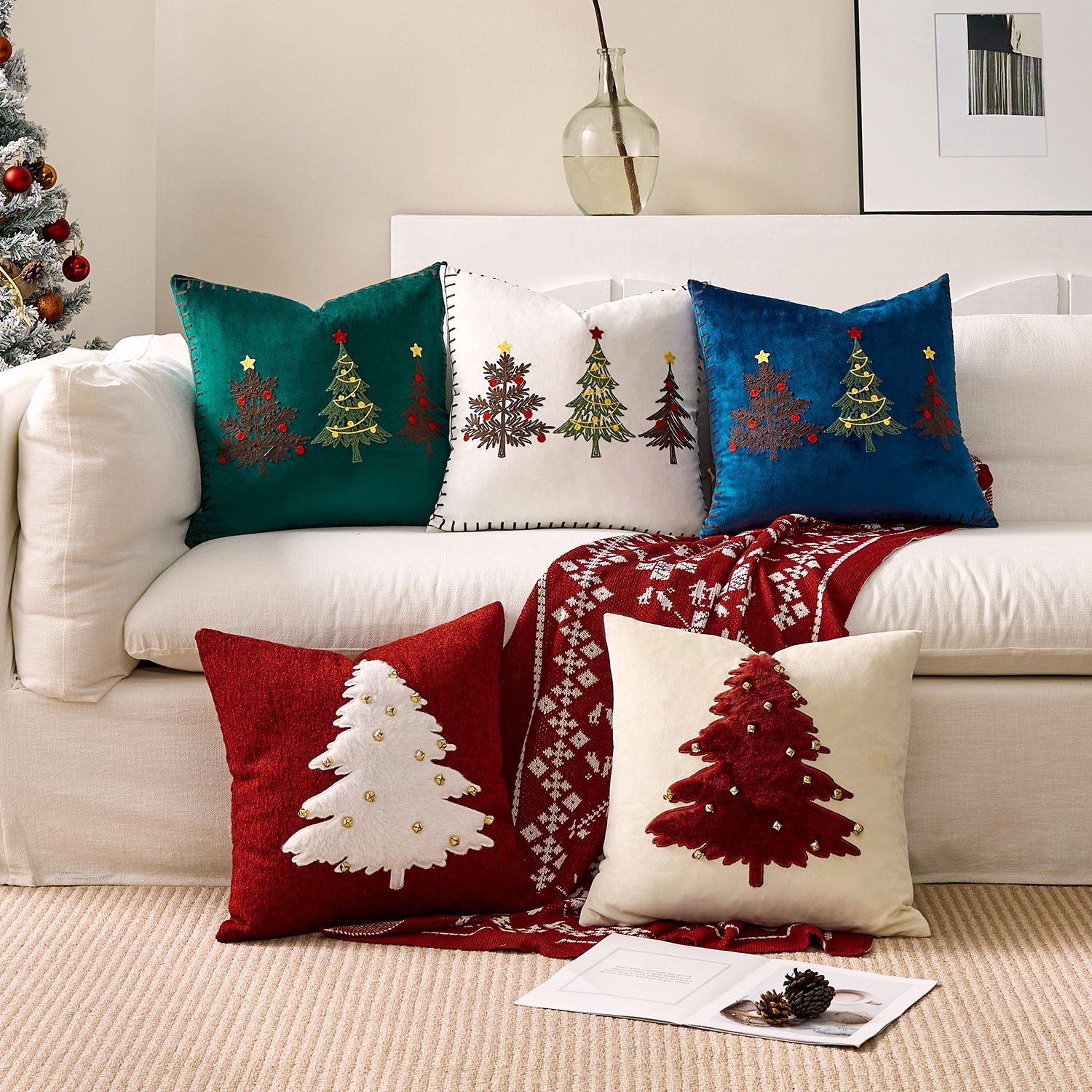 Embroidery Xmas Decorations - 1개 자수 쿠션 커버 크리스마스 베개