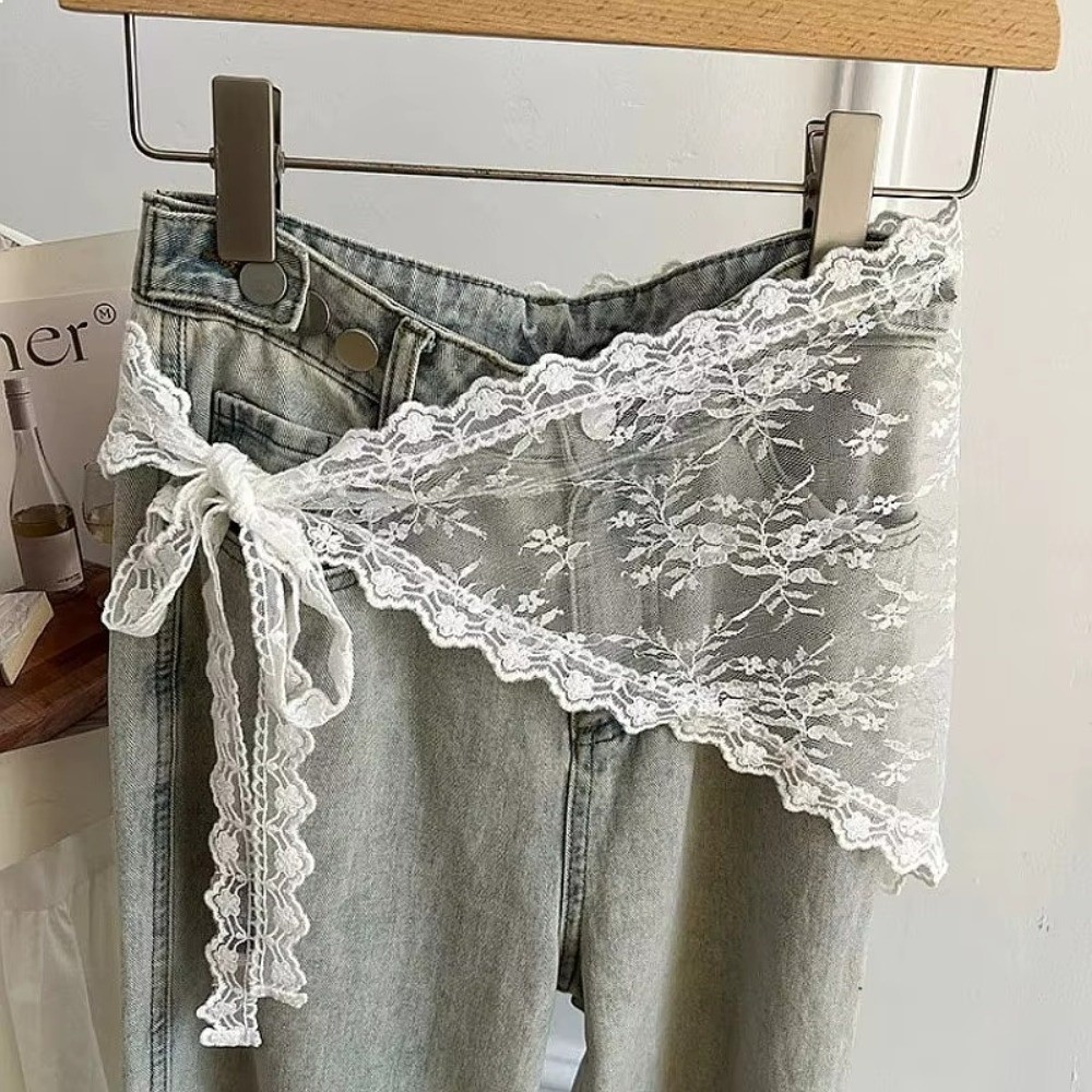 Embroidery Apron - 하라주쿠 Y2K 삼각형 앞치마 꽃 자수
