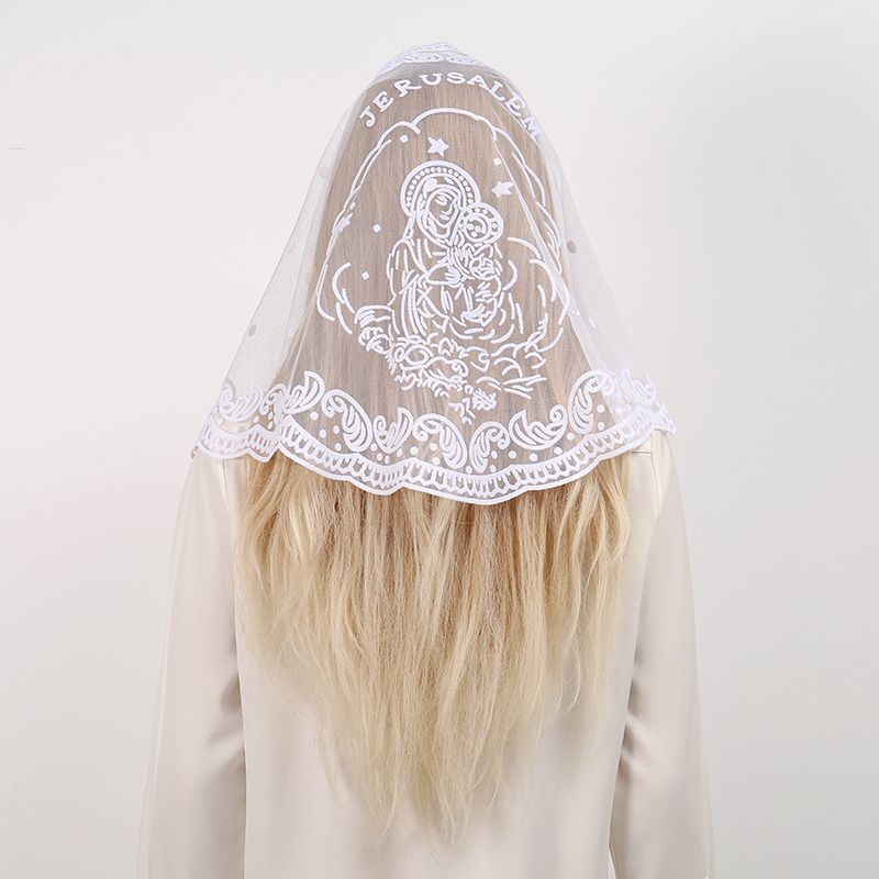 Embroidery Hijab - 1개 여성용 우아한 단색 성모 마리아