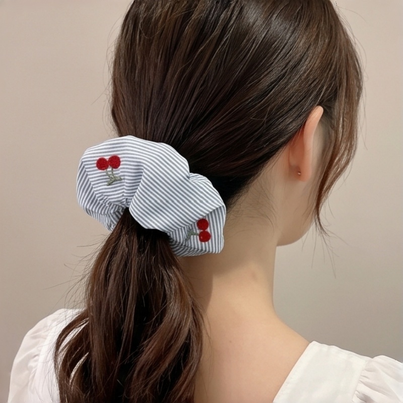 우아한 줄무늬 체리 자수 헤어 스크런치 부드러운 원단  - Embroidery Zone 리뷰 및 가격