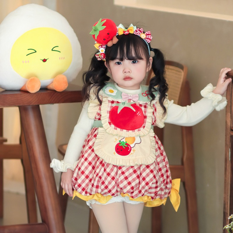 코티지코어 키즈 로리타 드레스 레드 체크 토마토 프라이 - Embroidery Apron 리뷰 및 가격