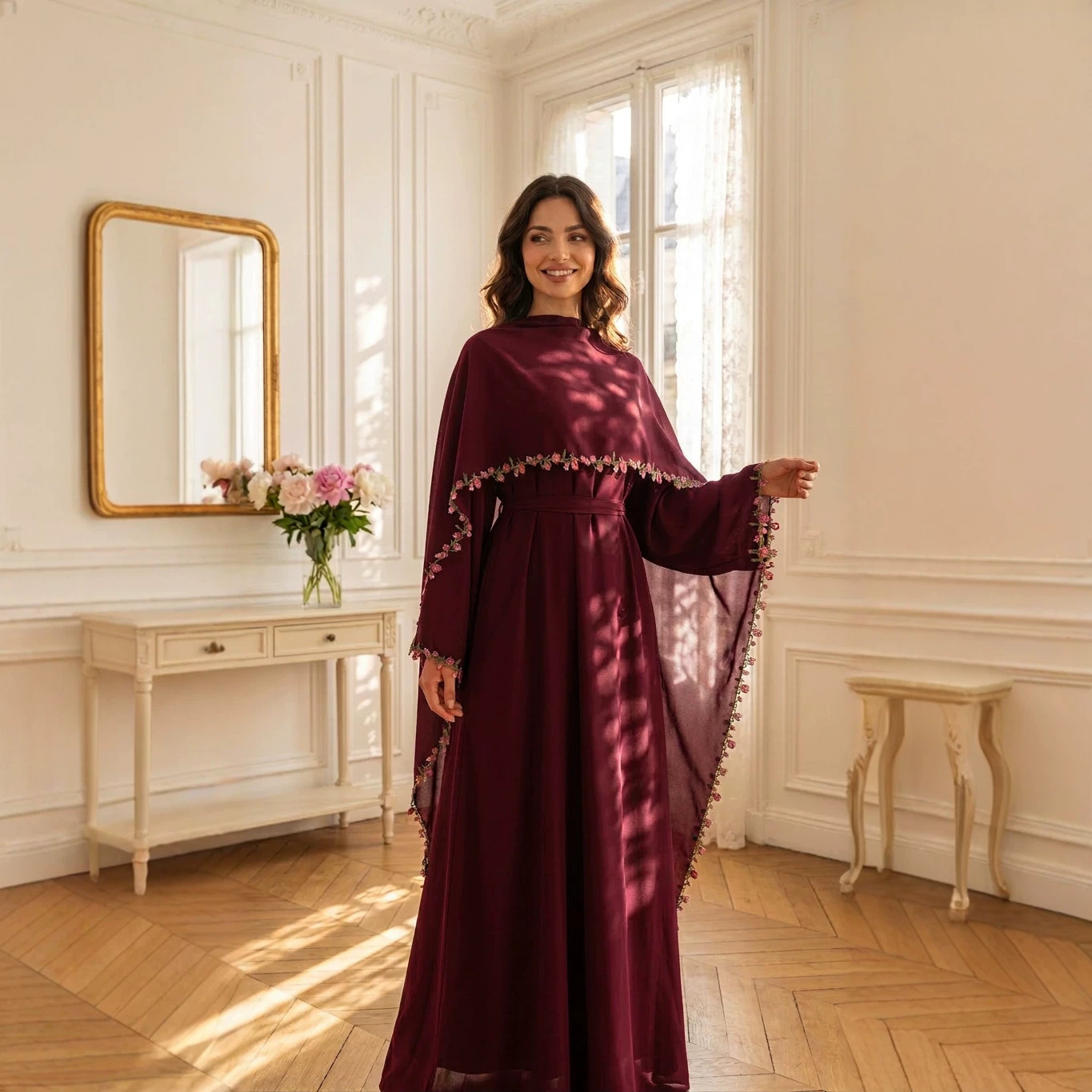 우아한 자수 아바야 히잡 드레스 무슬림 여성 세트 두바 - Embroidery Kebaya 리뷰 및 가격
