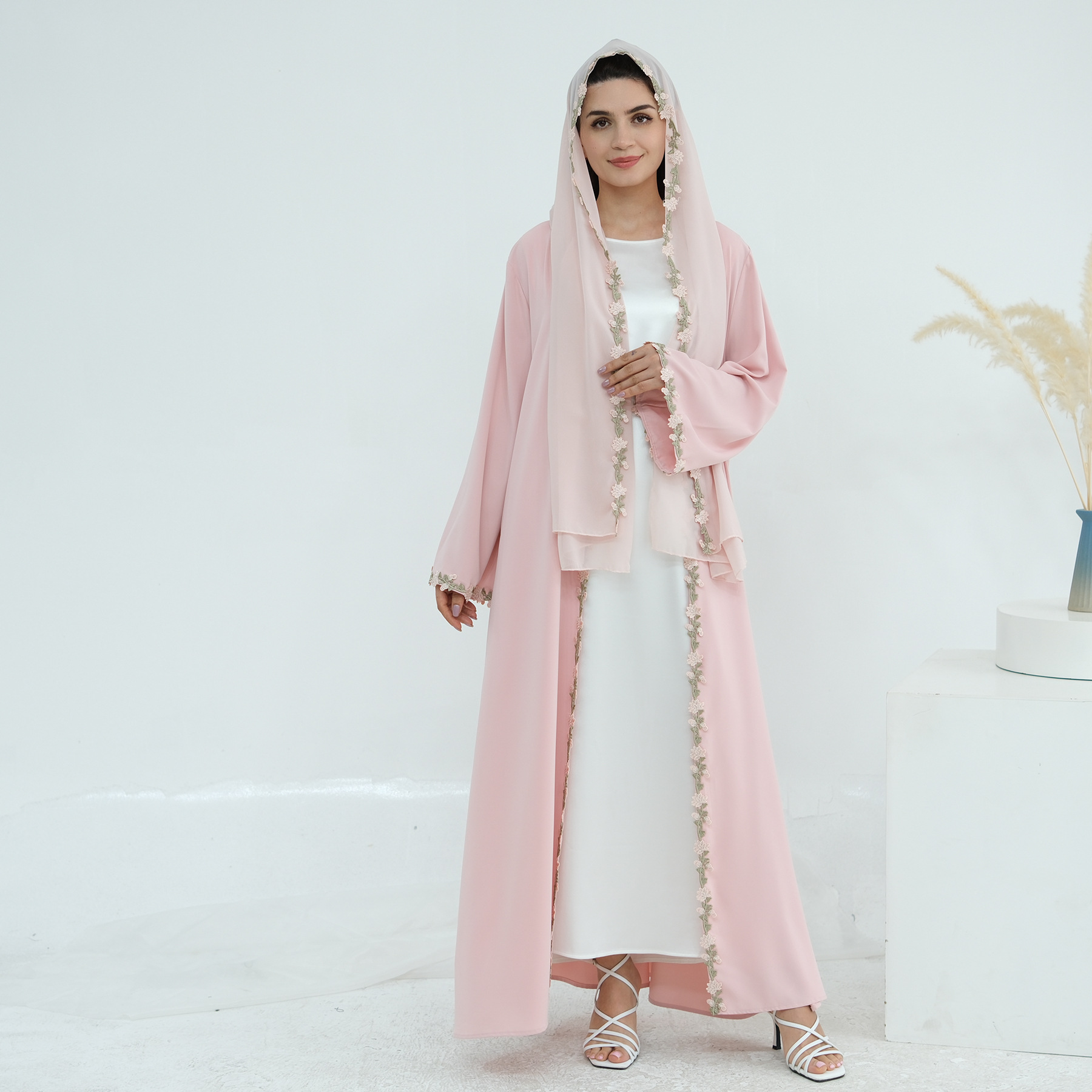 두바이 오픈 아바야 여성 무슬림 히잡 드레스 세트 터키 - Embroidery Kebaya 리뷰 및 가격