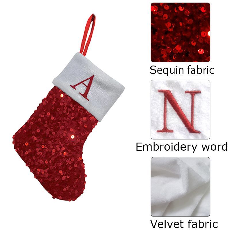 빨간색 스팽글 크리스마스 양말, A 자수, 회색 벨벳  - Embroidery Xmas Ornaments 리뷰 및 가격