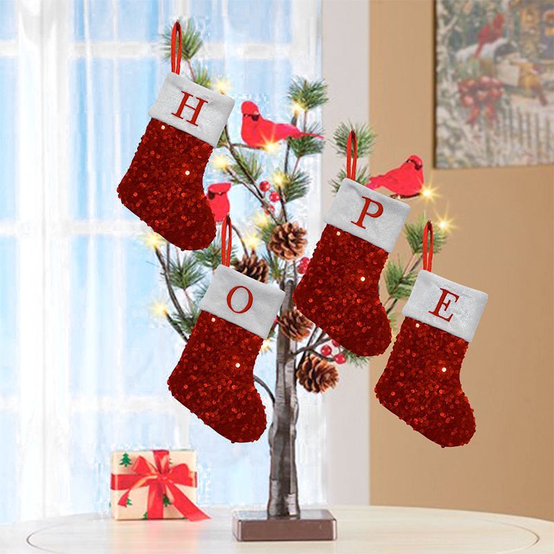 빨간색 스팽글 크리스마스 양말, A 자수, 회색 벨벳  - Embroidery Xmas Ornaments 리뷰 및 가격
