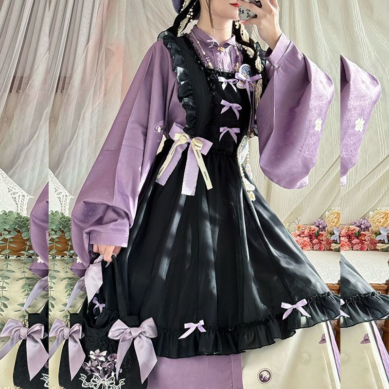 달콤한 중국어 스탠드 칼라 보라색 긴 셔츠 드레스 여성 - Embroidery Apron 리뷰 및 가격