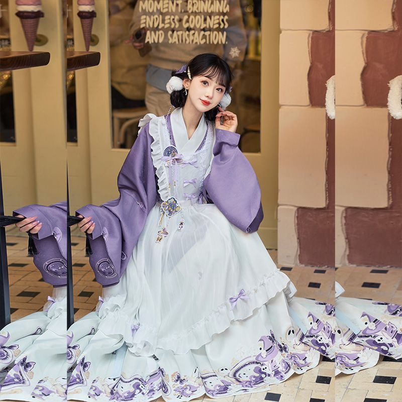 달콤한 중국어 스탠드 칼라 보라색 긴 셔츠 드레스 여성 - Embroidery Apron 리뷰 및 가격