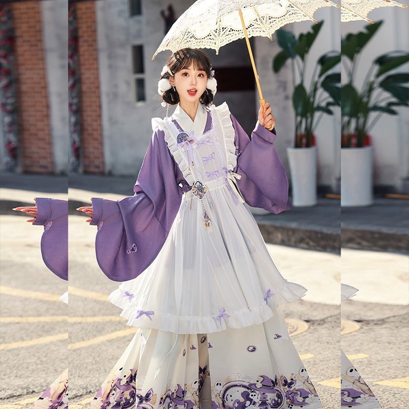달콤한 중국어 스탠드 칼라 보라색 긴 셔츠 드레스 여성 - Embroidery Apron 리뷰 및 가격