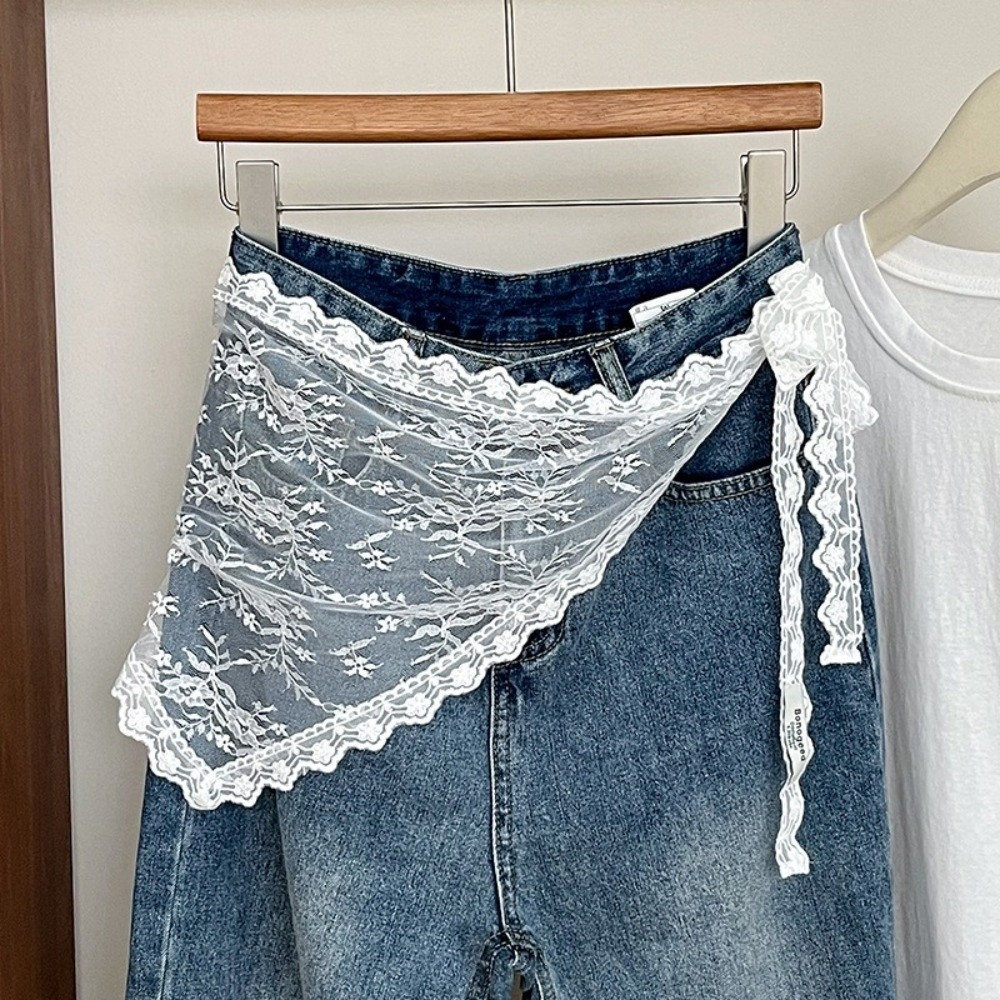 하라주쿠 Y2K 삼각형 앞치마 꽃 자수 레이스 하프 스 - Embroidery Apron 리뷰 및 가격