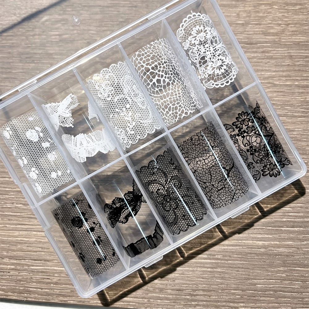 10롤 레트로 컬러풀 레이스 포일 트랜스퍼 네일 스티커 - Transfer Paper Carbon 리뷰 및 가격