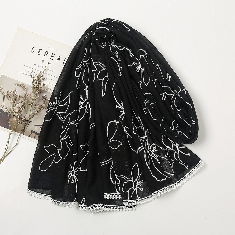 다용도 우아한 히잡 스카프 얇은 꽃 자수 자외선 차단  - Embroidery Hijab 리뷰 및 가격