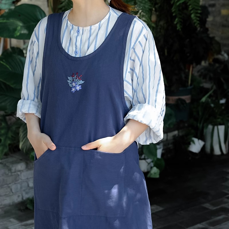 여름 순수 코튼 자수 주방 앞치마 주머니가있는 여성용  - Embroidery Apron 리뷰 및 가격