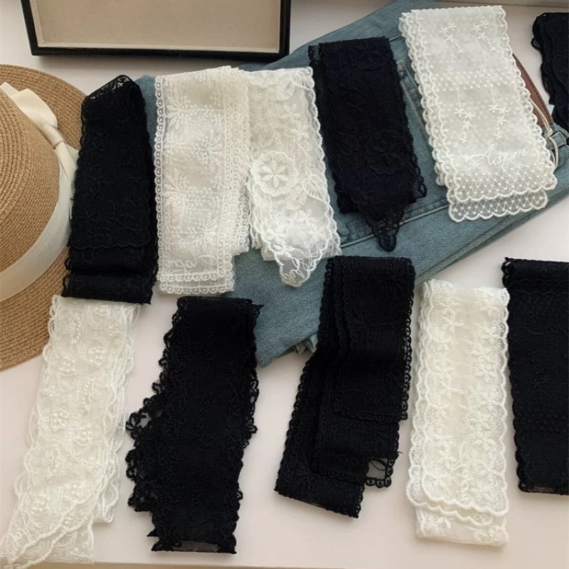 새로운 블랙 화이트 롱 레이스 꽃 자수 스카프 다기능  - Embroidery Premium 리뷰 및 가격