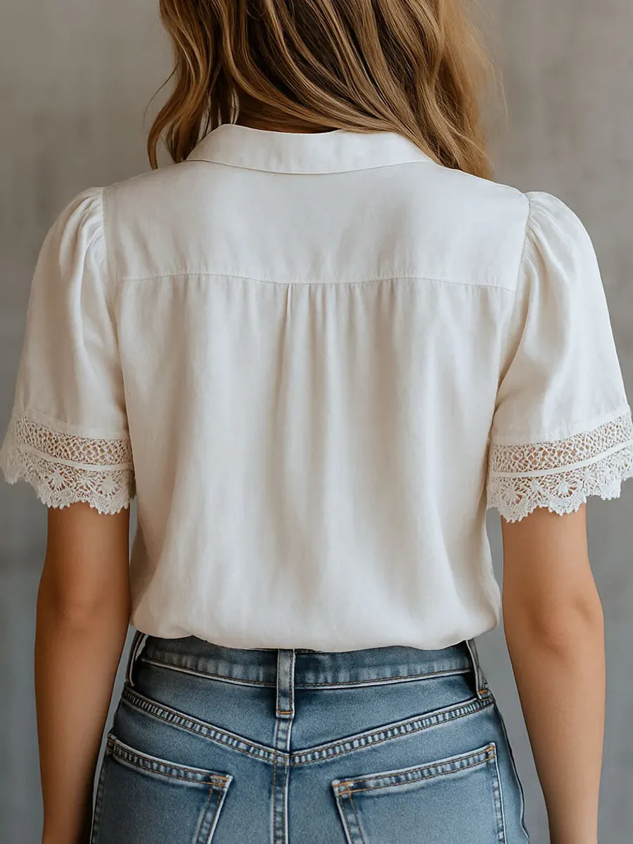 우아한 여성 셔츠 캐주얼 솔리드 컬러 라펠 버튼 자수  - Embroidery Motif 리뷰 및 가격
