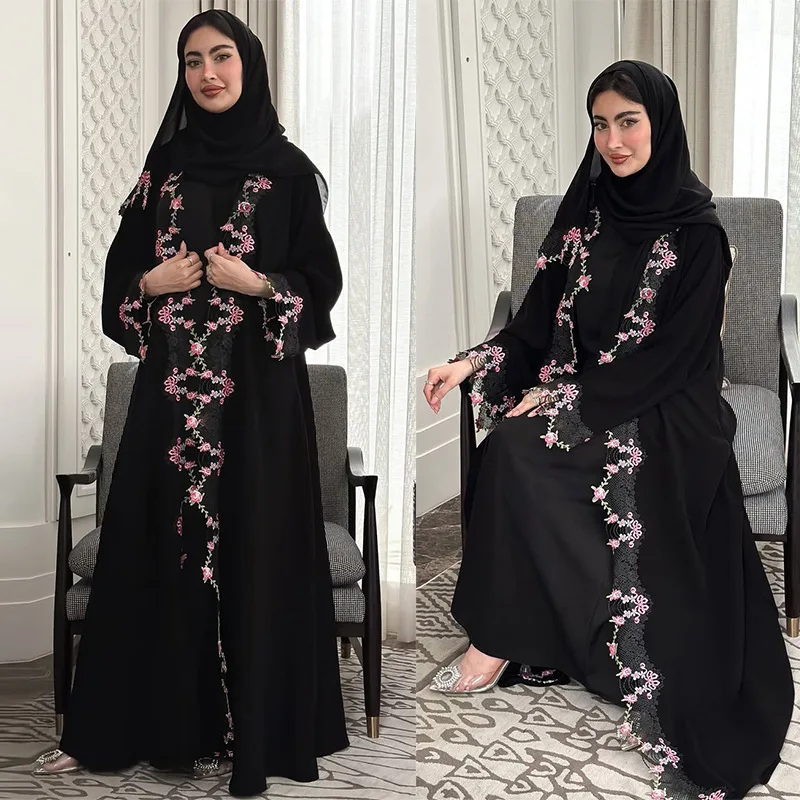 블랙 자수 키모노 잘라비야 아바야 두바이 카프탄 여성  - Embroidery Kebaya 리뷰 및 가격