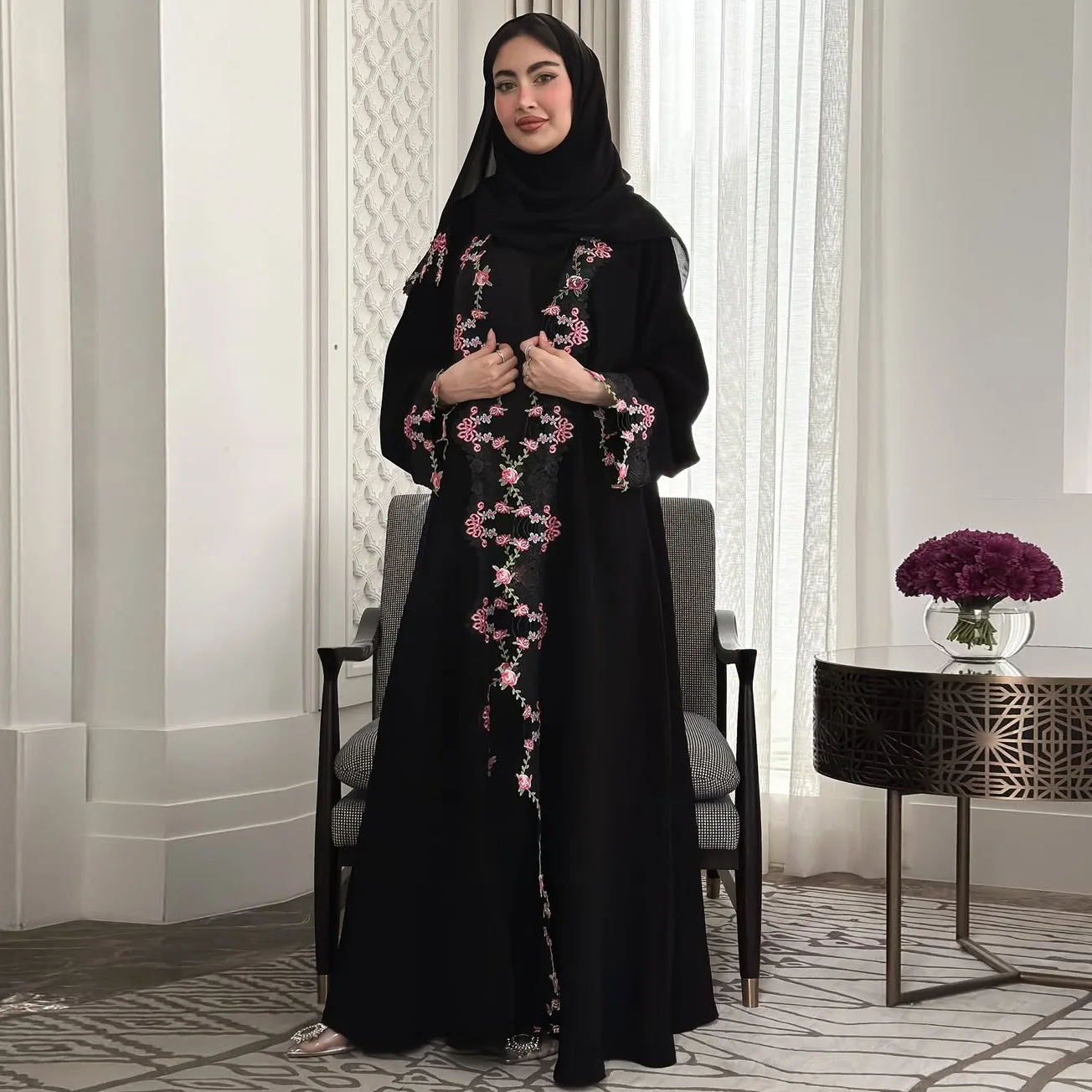 블랙 자수 키모노 잘라비야 아바야 두바이 카프탄 여성  - Embroidery Kebaya 리뷰 및 가격