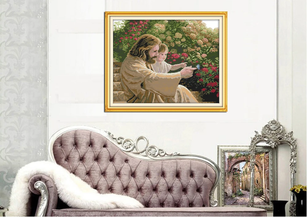 기쁨 일요일 예수와 아이 자수 그림 캔버스 계산 크로스 - Embroidery Jesus 리뷰 및 가격