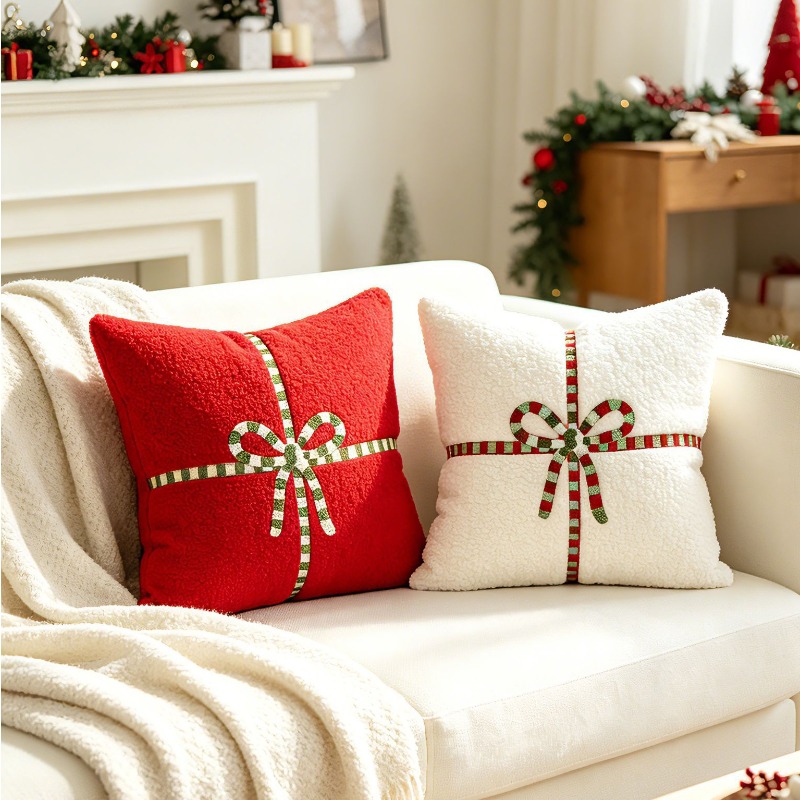 크리스마스 테디 플리스 쿠션 커버 선물용 리본 자수 사 - Embroidery Xmas Decorations 리뷰 및 가격