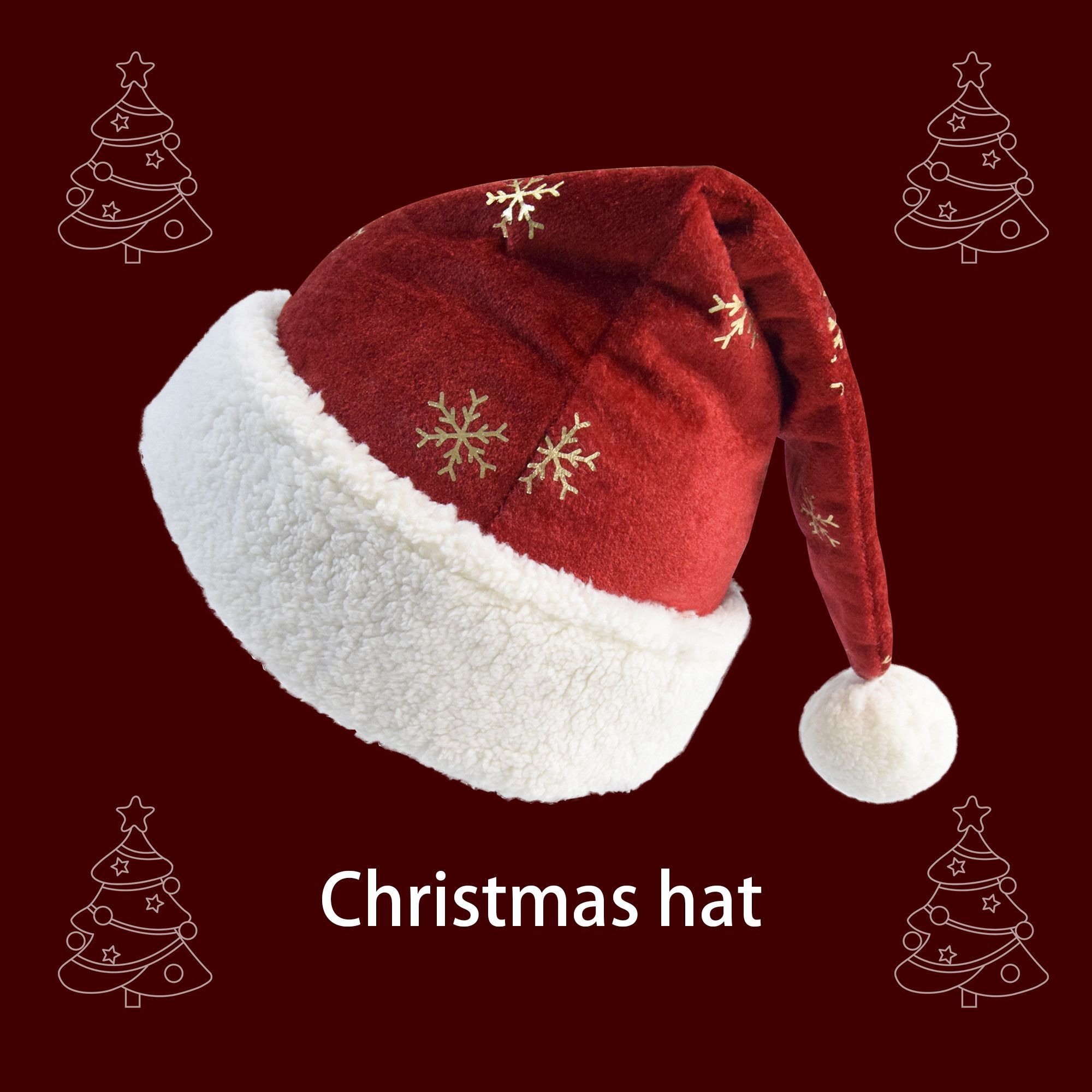 크리스마스 모자 버건디 벨벳 골드 눈송이 자수 화이트  - Embroidery Xmas Decorations 리뷰 및 가격