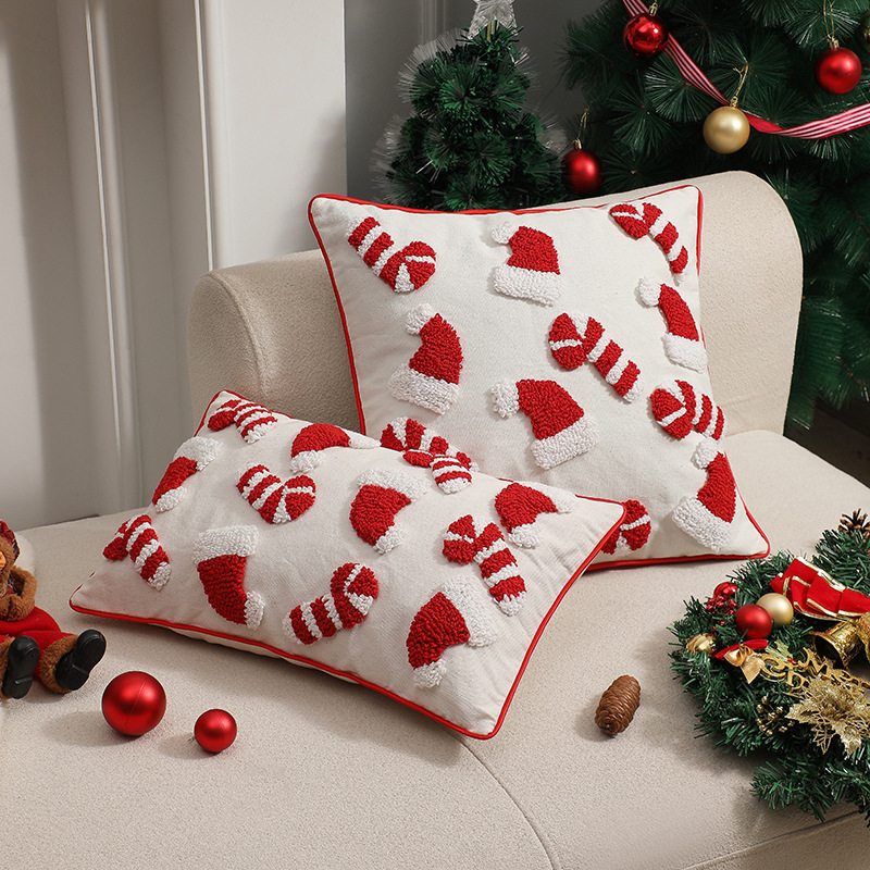빨간 크리스마스 베개 커버 장식 산타 클로스 모자 만화 - Embroidery Xmas Ornaments 리뷰 및 가격