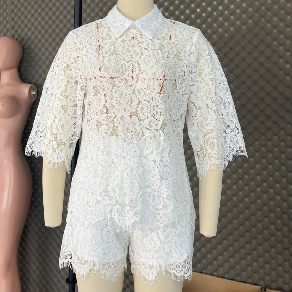 섹시한 레이스 자수 반바지 정장 여름 신상 솔리드 홀로 - Embroidery Motif 리뷰 및 가격