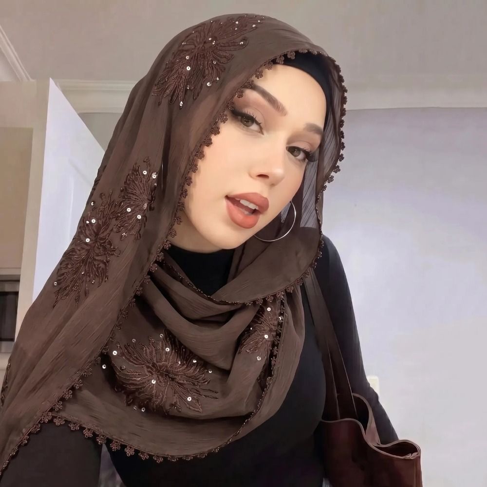 심플하고 우아한 이슬람 히잡, 풀커버 단색 스팽글 랩  - Embroidery Hijab 리뷰 및 가격