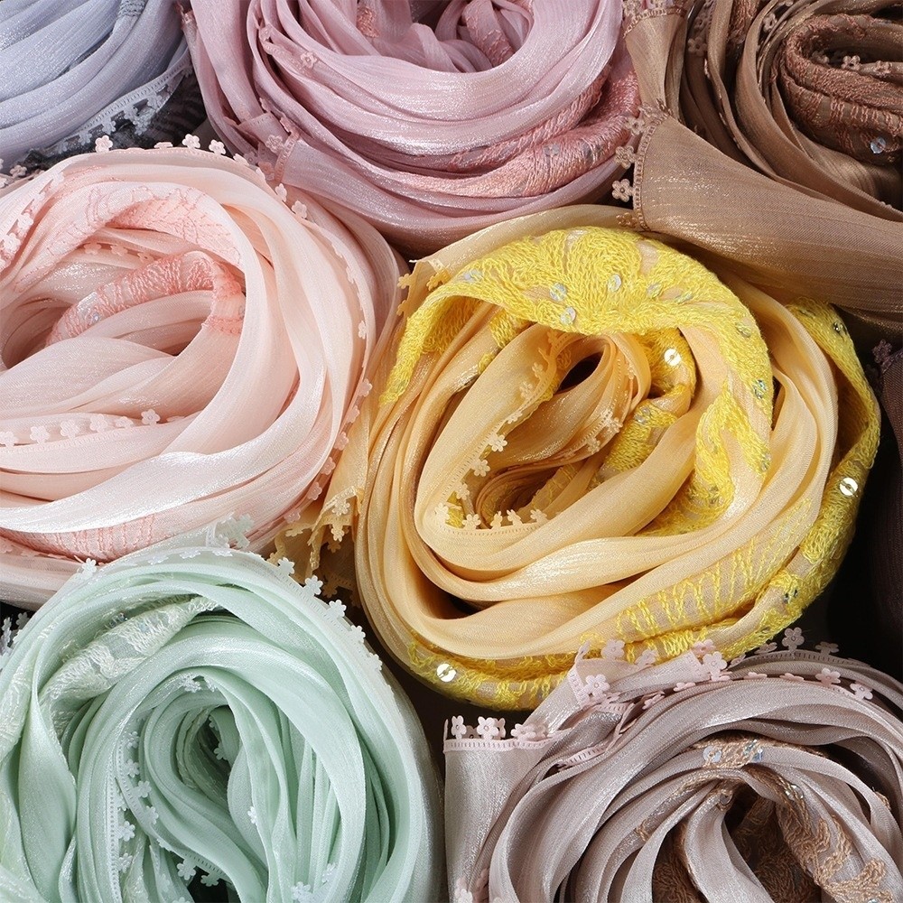 심플하고 우아한 이슬람 히잡, 풀커버 단색 스팽글 랩  - Embroidery Hijab 리뷰 및 가격