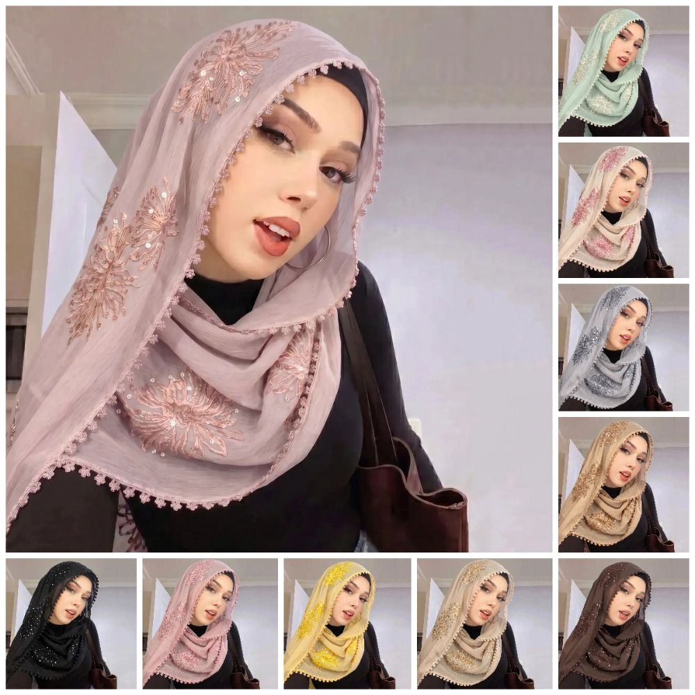 심플하고 우아한 이슬람 히잡, 풀커버 단색 스팽글 랩  - Embroidery Hijab 리뷰 및 가격