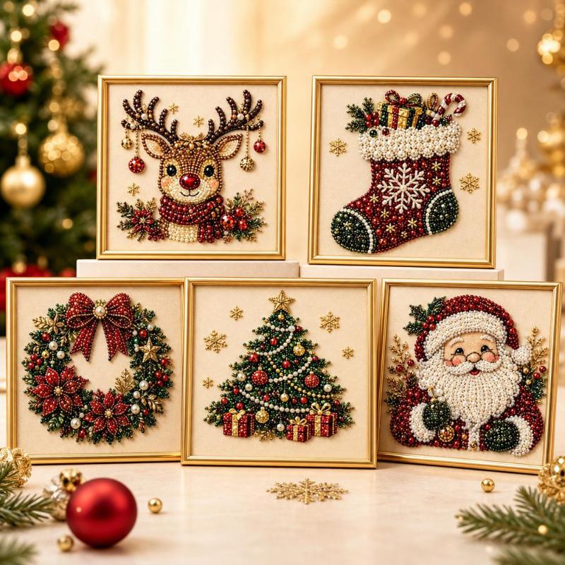 크리스마스 산타 진주 아트 DIY 비즈 자수 키트 액자 - Embroidery Xmas Ornaments 리뷰 및 가격