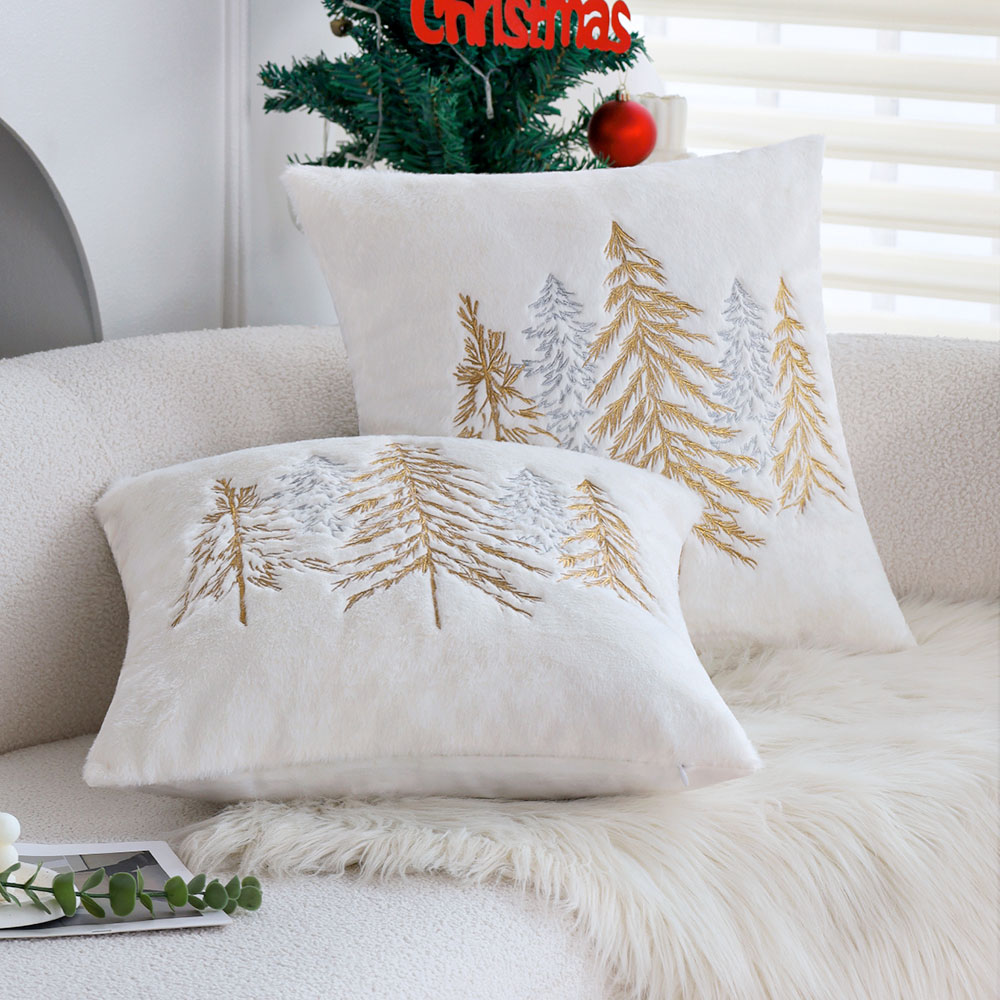 크리스마스 인조 토끼털 베개 커버 45x45cm 금색  - Embroidery Xmas Decorations 리뷰 및 가격