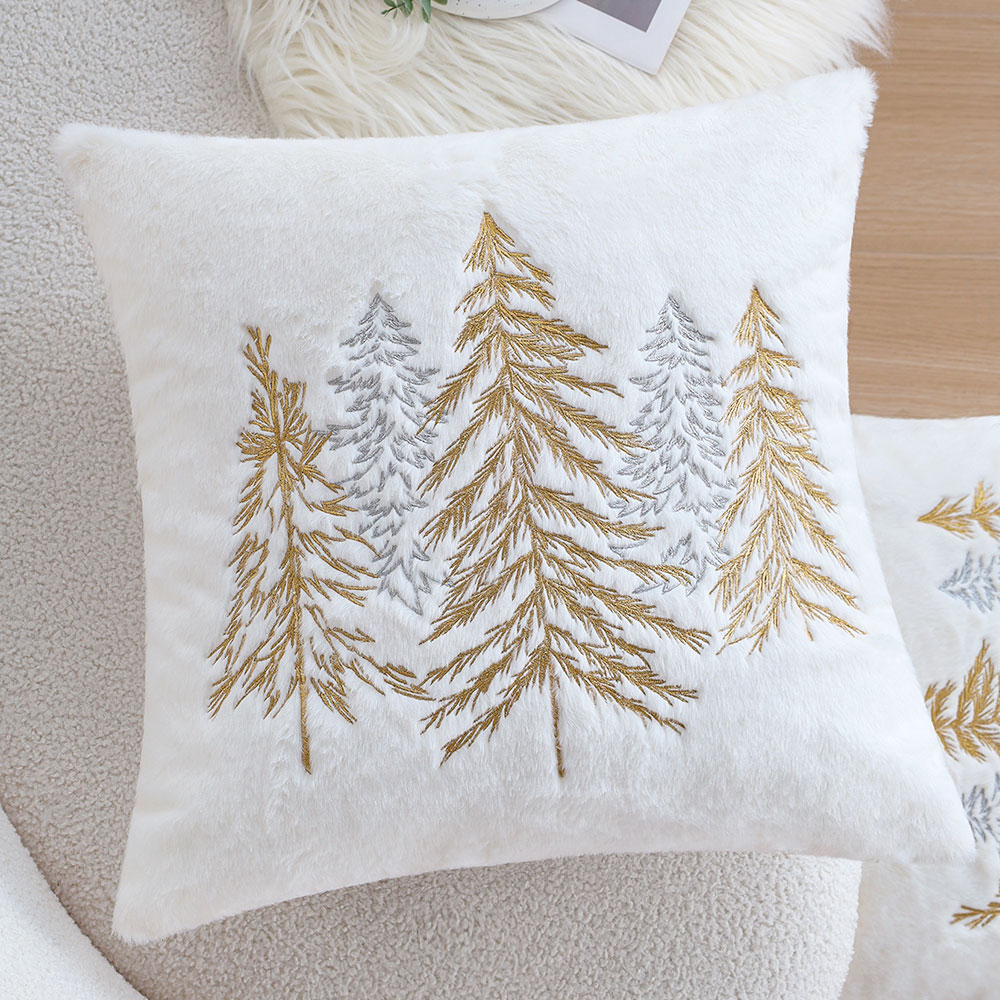 크리스마스 인조 토끼털 베개 커버 45x45cm 금색  - Embroidery Xmas Decorations 리뷰 및 가격