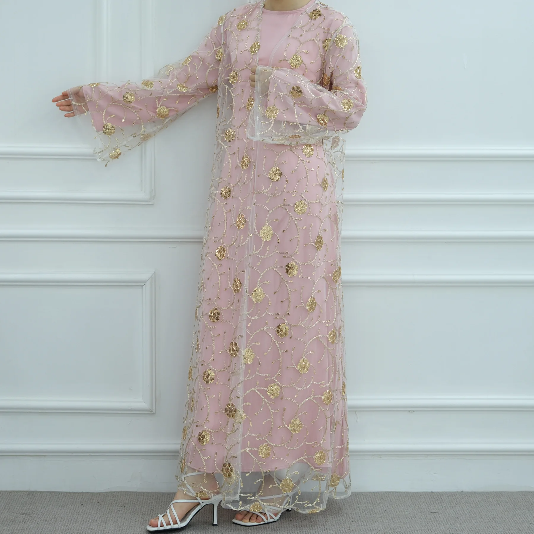 무슬림 메쉬 키모노 가디건 스팽글 자수 아바야 두바이  - Embroidery Kebaya 리뷰 및 가격