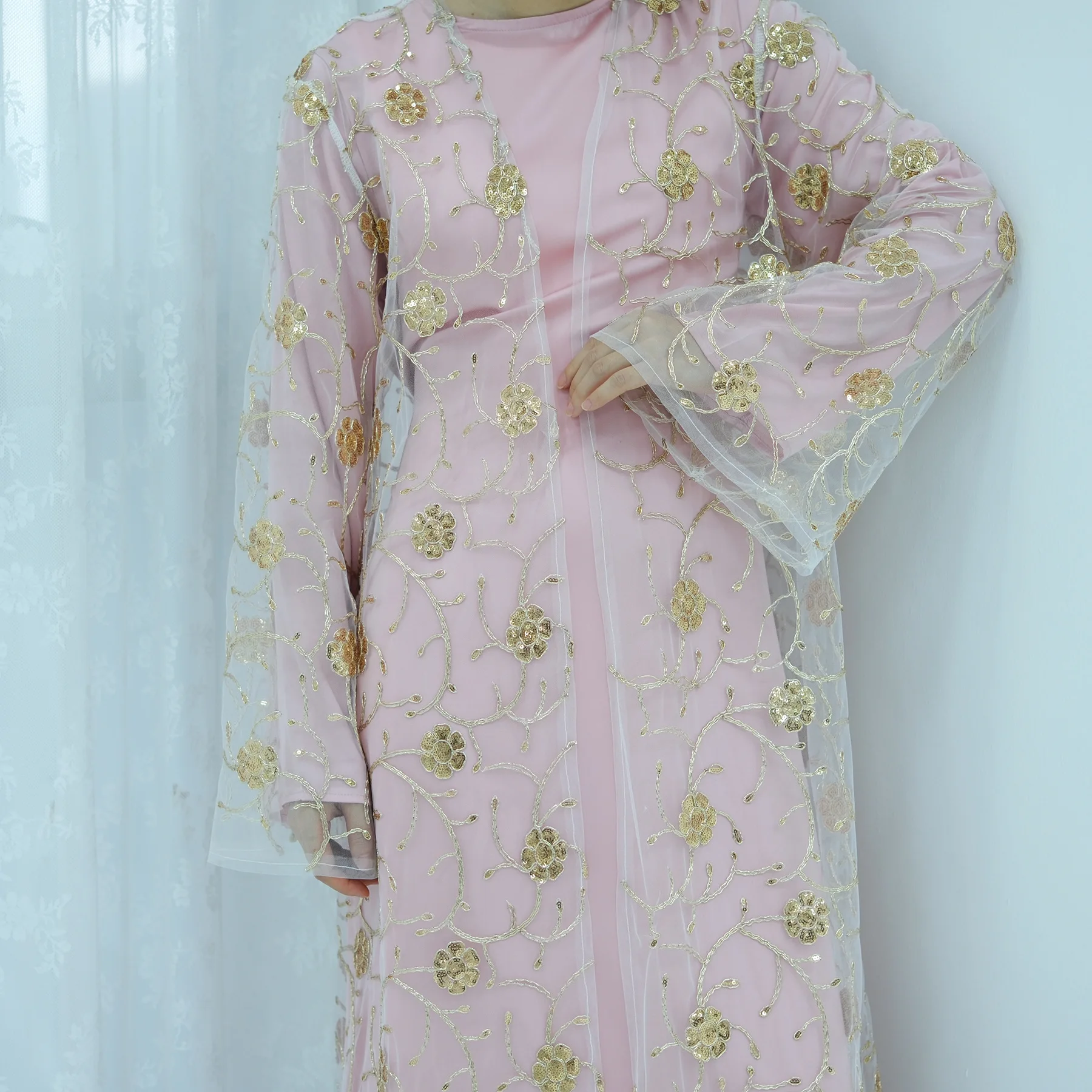 무슬림 메쉬 키모노 가디건 스팽글 자수 아바야 두바이  - Embroidery Kebaya 리뷰 및 가격