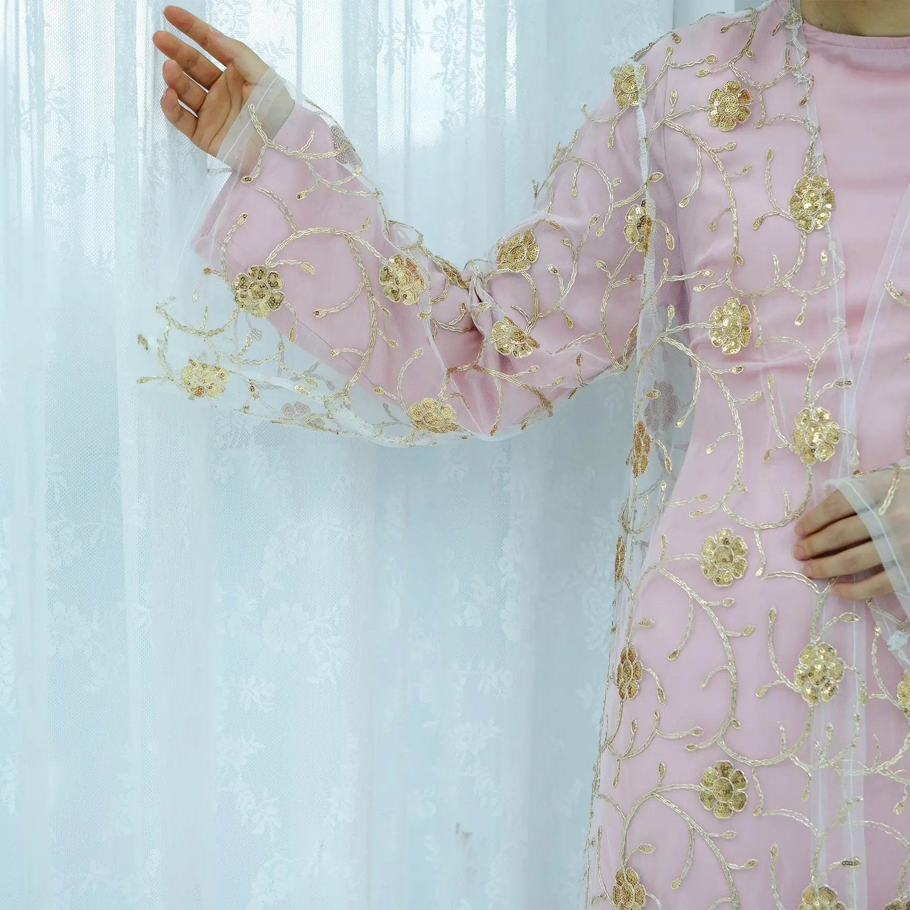 무슬림 메쉬 키모노 가디건 스팽글 자수 아바야 두바이  - Embroidery Kebaya 리뷰 및 가격