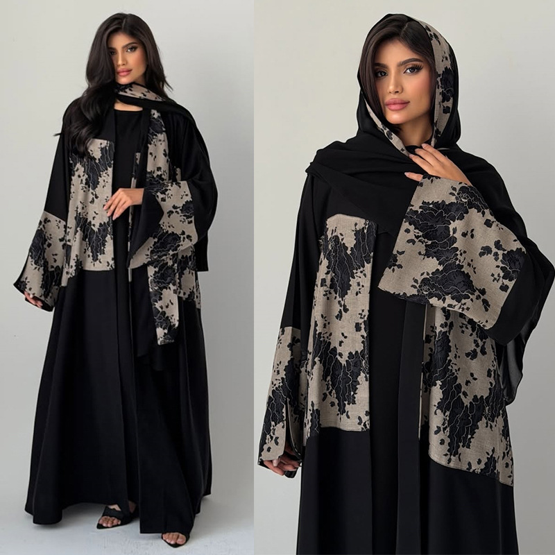 여성 이드 아바야 히잡 2피스 세트 레이스 오픈 드레스 - Embroidery Hijab 리뷰 및 가격