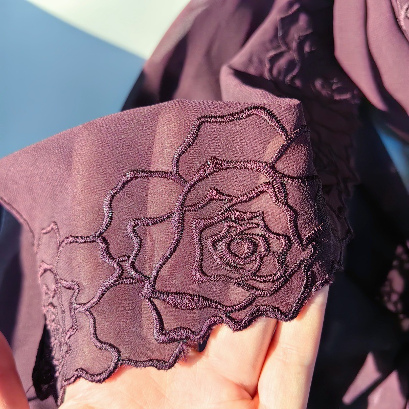 퍼플 시폰 히잡 숄 여성 자수 무슬림 스카프 솔리드 헤 - Embroidery Hijab 리뷰 및 가격