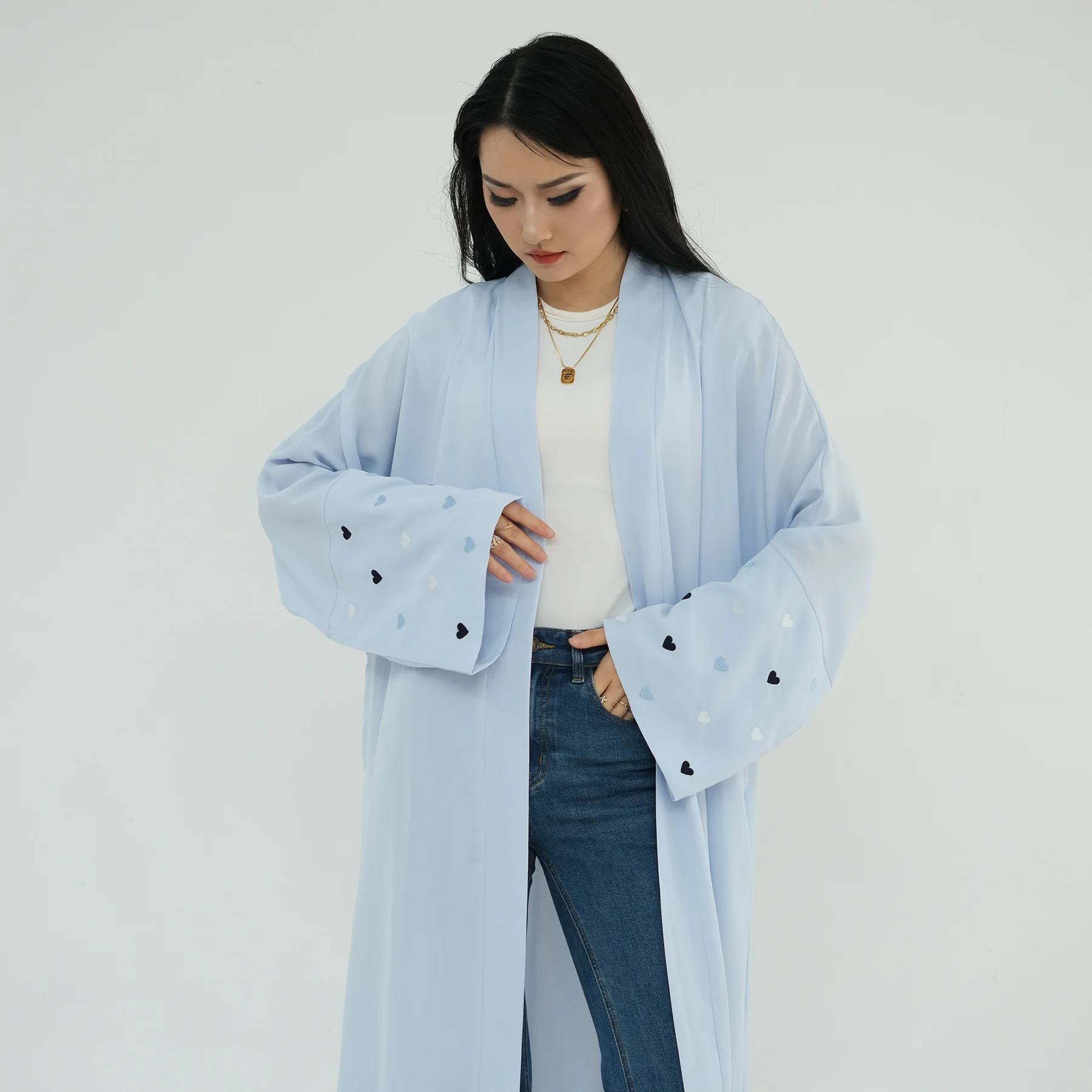 이드 하트 자수 롱 로브 두바이 아바야 터키 카프탄 여 - Embroidery Kebaya 리뷰 및 가격