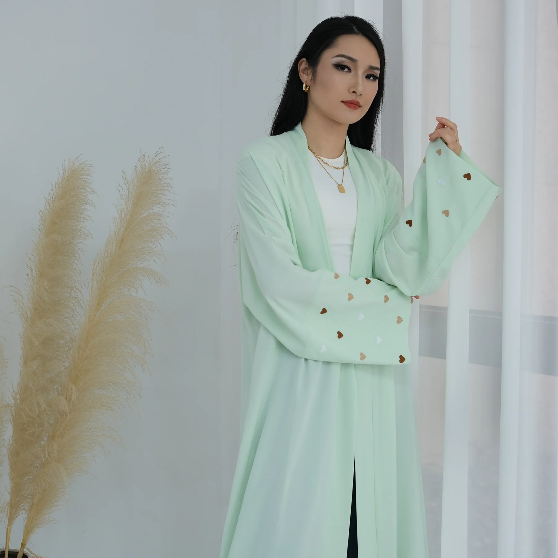 이드 하트 자수 롱 로브 두바이 아바야 터키 카프탄 여 - Embroidery Kebaya 리뷰 및 가격